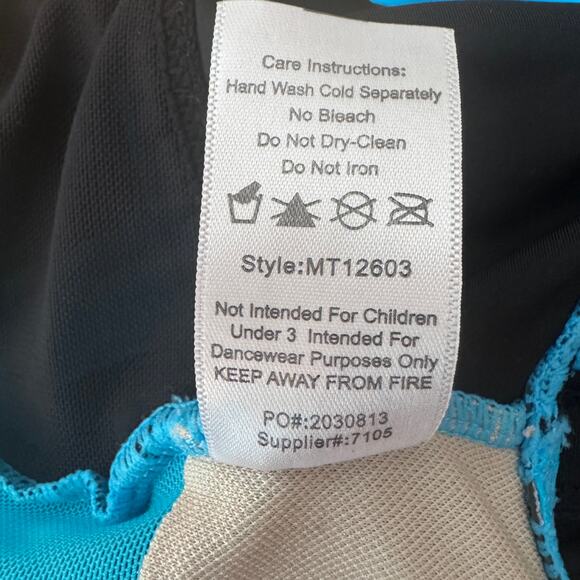 Weissman Elite Dance Turquoise and Black Sleeveless Catsuit size large - Picture 7 of 12